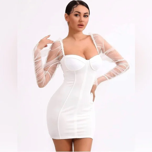 white christmas dresses Sheer Glam Rhinestone Two-Tone Off The Shoulder Mini Dress